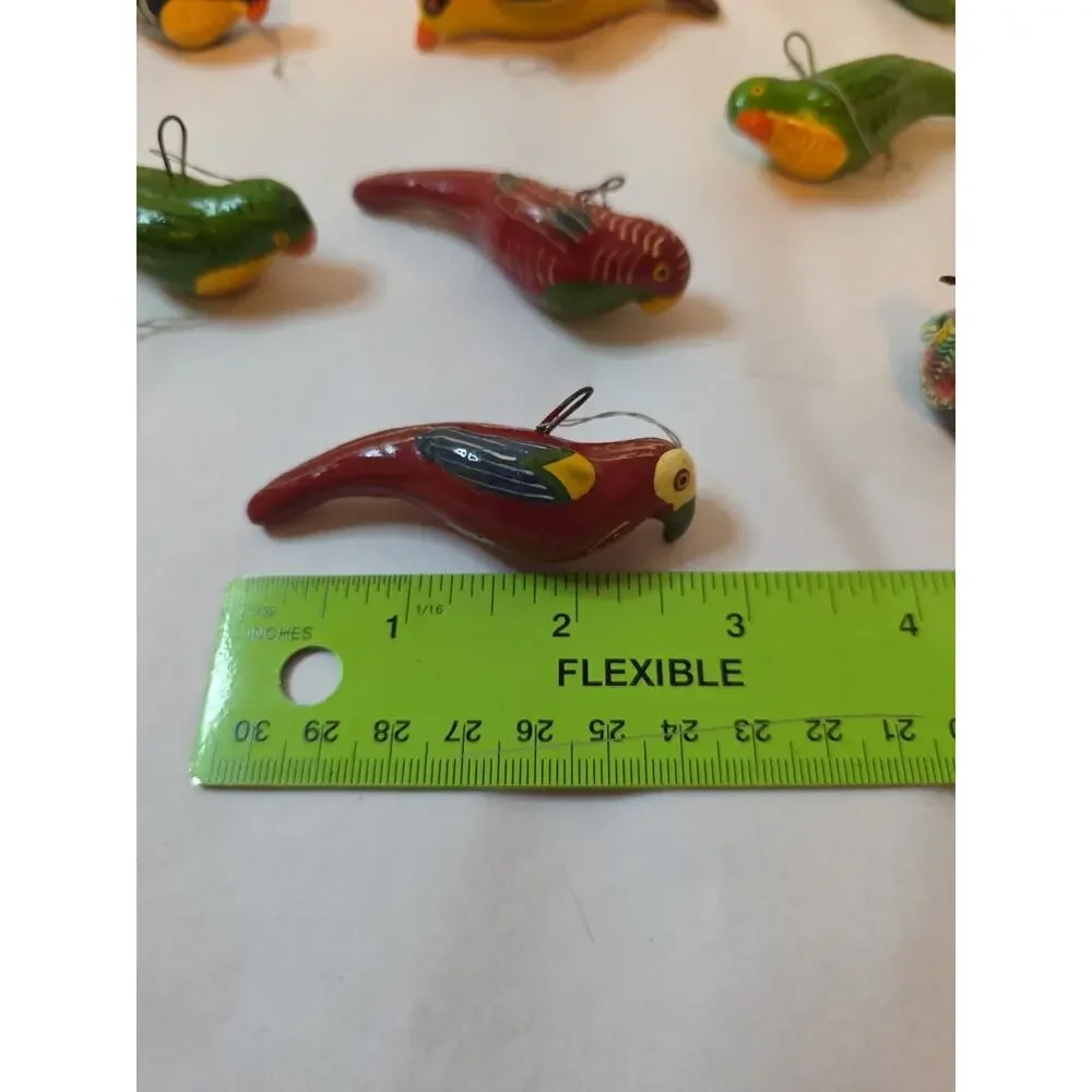 10 Assorted Hand Painted Bird Christmas Ornaments Colorful Miniature Parrot